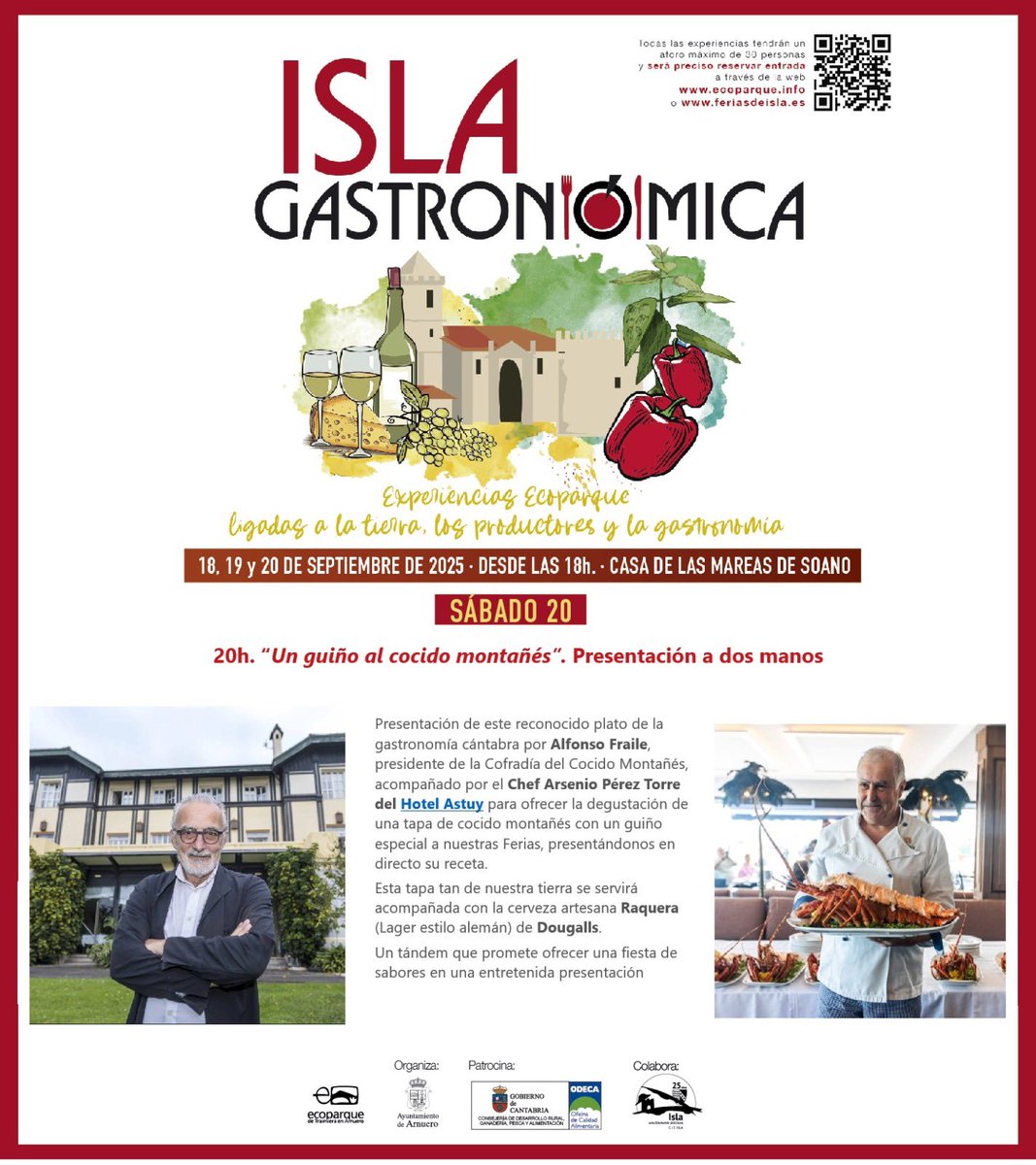 Cerraremos Isla Gastronómica mañana a las 20 h. con un guiño al cocido montañés, con la participación de @alfonsofrailegarcia , Presidente de la Cofradía, y con Sol Expósito del @hotelastuy para presentarnos la tapa de este clásico de Cantabria. feriasdeisla.es/isl-experienci…