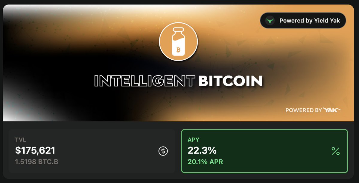 🟠 Introducing Intelligent Bitcoin (aiBTC), now open for deposits

Deposit $BTC.b to access the best $BTC yields across <a href="/avax/">Avalanche🔺</a> DeFi, autonomously managed and optimised 24/7 for you.  aiBTC is currently earning 22% 🔥.

The vault launches with <a href="/SiloFinance/">Silo Labs</a> BTC strategies