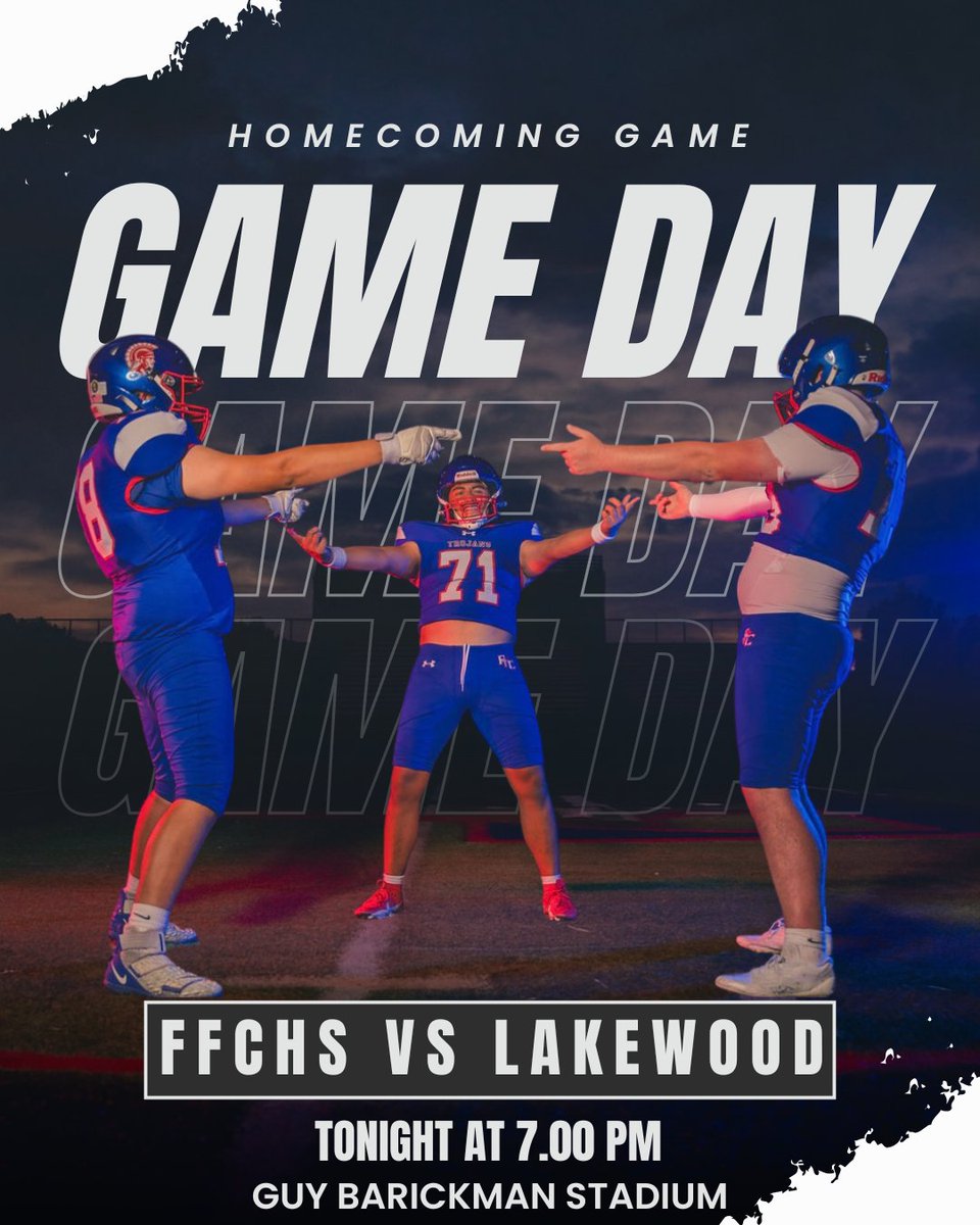 It's GAME DAY Trojans!! Show up and show out to support your Trojan football team tonight at 7pm for our homecoming game against Lakewood🚨🚨
•
•
•
[Homecoming GAME DAY, FFCHS vs Lakewood, Tonight <a href="/7pm/">Huong Le</a>, @Guy Barickman Stadium]