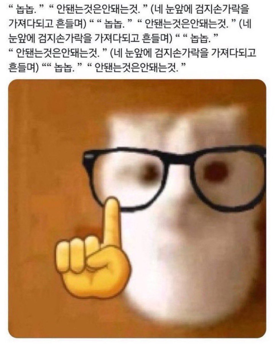 “놉놉.” “안됀는것은안돼는것” (네 눈앞에 검지손가락을 가져다되고 흔들며)