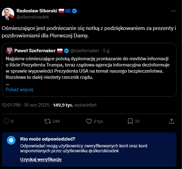 Memyodstarego's tweet image. Ośmieszające jest obawiać się komentarzy zwykłych użytkowników bez weryfikacji, pod ośmieszającym rząd wpisem.