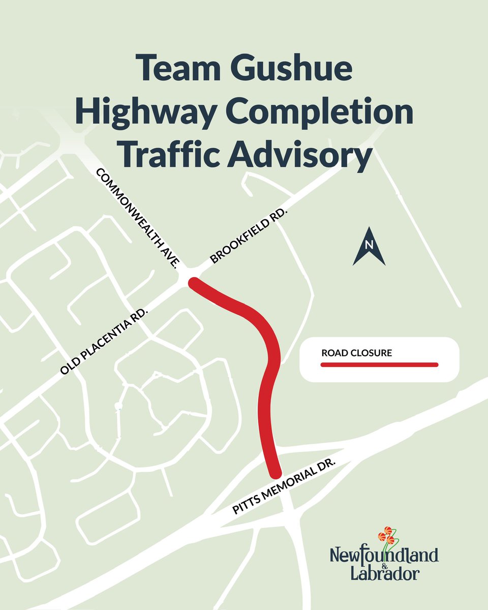 🚧 There will be a temporary closure of the section of road connecting Commonwealth Avenue and Route 3 (Robert E. Howlett Memorial Drive), including the underpass portion, beginning Monday, September 22, at 7:00 a.m.

Details: gov.nl.ca/releases/2025/… #nltraffic