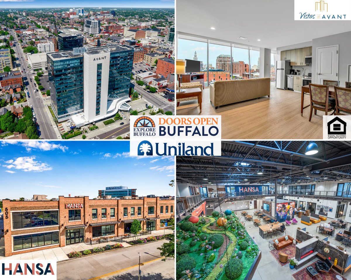 SPECIAL TOURS TOMORROW: Uniland's Vistas at Avant Furnished Apartments and HANSA workspace are proud to participate in <a href="/ExploreBuffalo/">Explore Buffalo</a>'s Doors Open Buffalo this Saturday, Sept. 20! Learn about the 37 downtown sites participating in this one-day event: explorebuffalo.org/doorsopenbuffa…