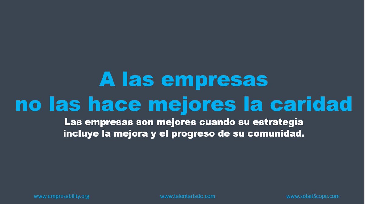 Las empresas se equivocan cuando deciden hacer Filantropía -la llamen como la llamen-; enriquecer a la comunidad se puede lograr con beneficios para ambas partes.
¿Cómo? Hay muchas formas, una de ellas es aplicando <a href="/Talentariado/">Talentariado</a> 
hola@talentariado.com
