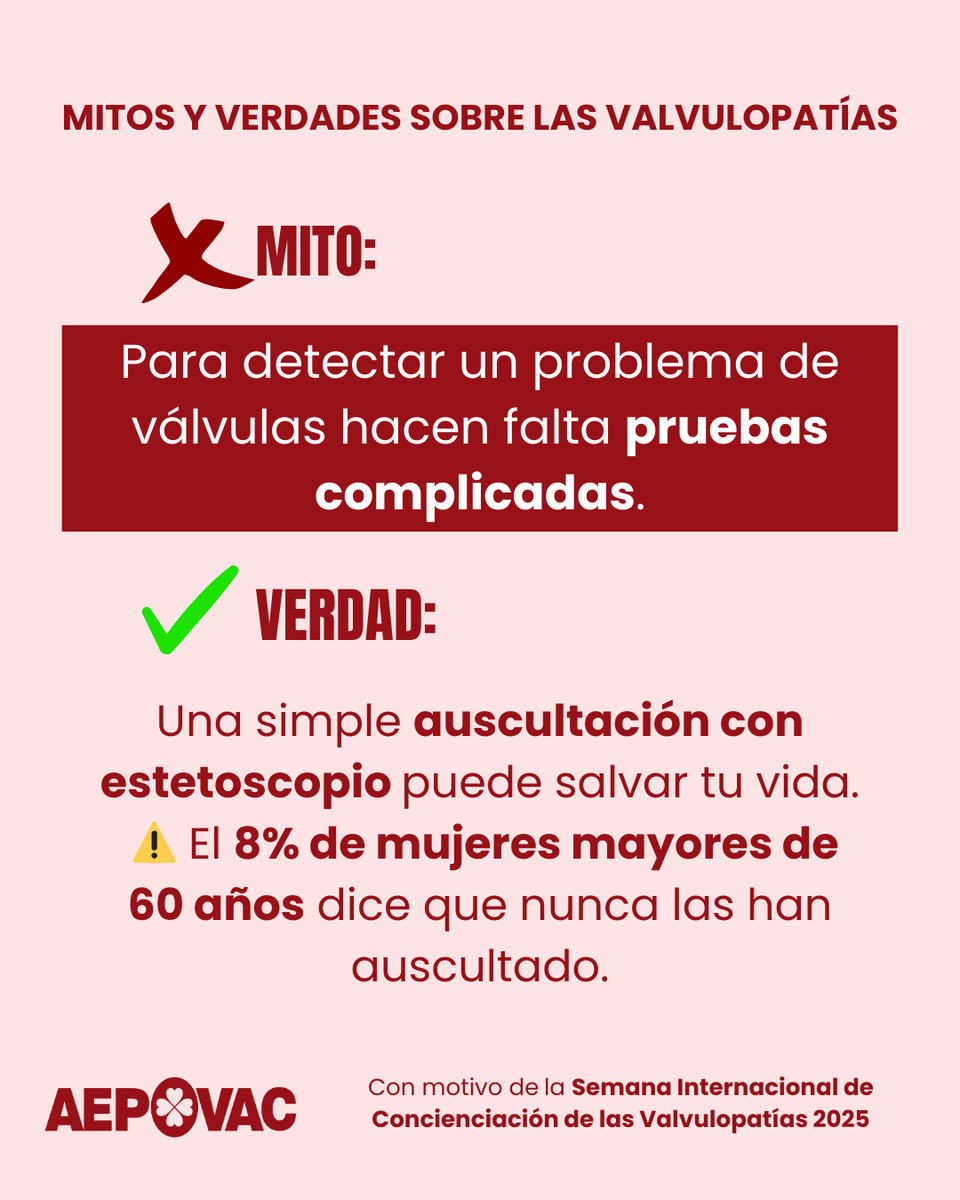 aepovac2011's tweet photo. 😮‍💨 Fatiga, mareos o dolor en el pecho no siempre son “normales”.

🫀 Podrían ser señales de valvulopatías.

🩺 ¡Una auscultación puede salvar tu vida!

#SemanaDeLasVálvulopatías25 #EscuchaATuCorazón #AEPOVAC #ValveWeek25 #ListenToYourHeart #GHH https://t.co/VKe4VttY4C