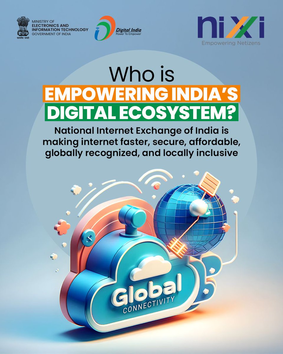 GoI_MeitY's tweet image. From powering seamless IRCTC bookings to strengthening India’s digital identity with .IN domains—NIXI is the silent backbone of our internet.

By making the internet faster, affordable, and secure while representing India on the global stage.

#DigitalIndia #IndiaTechade #NIXI