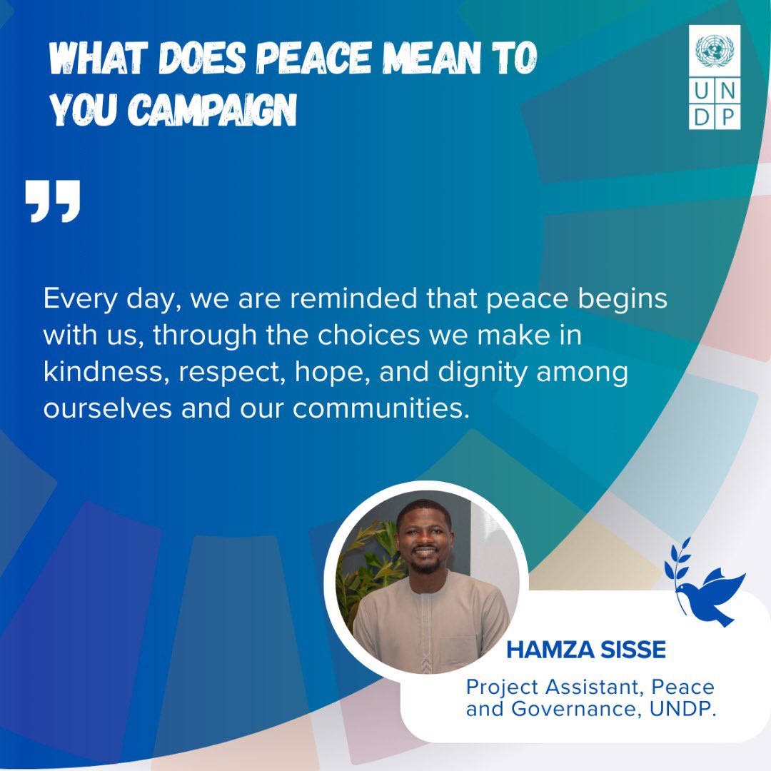 Peace doesn’t arrive by chance. It’s built, moment by moment, through the quiet strength of our decisions."

Hamza Sisse, Project Assistant for Peace and Governance, reminds us that peace begins not in grand gestures, but in the everyday choices we make.

#PeaceDay