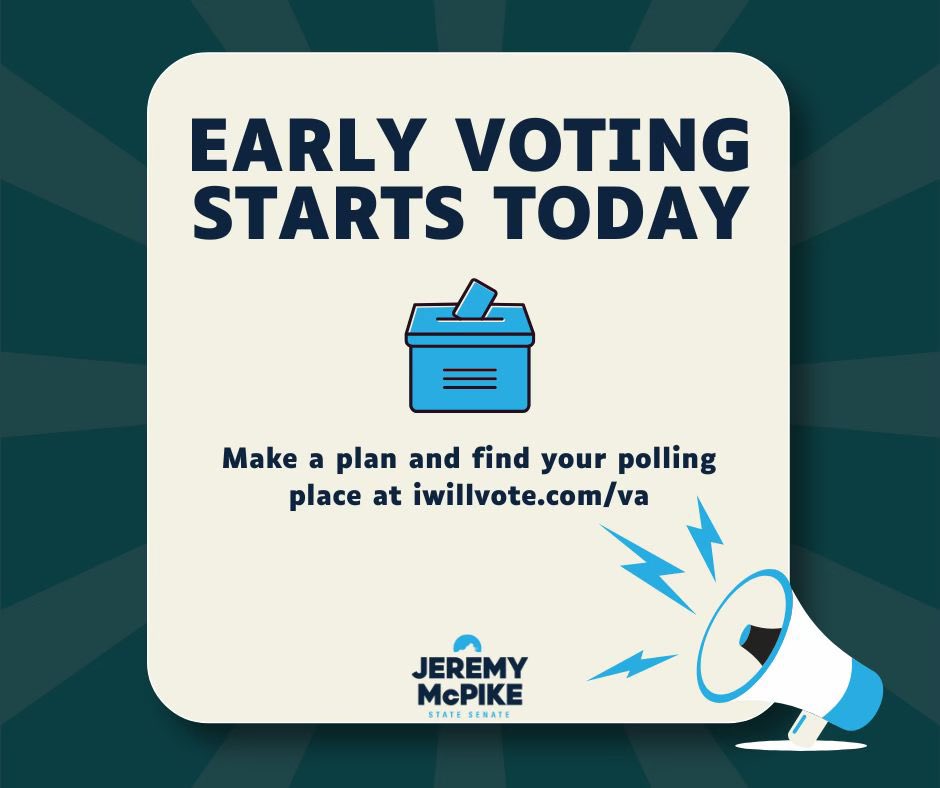 🚨🚨Hey Virginia — Early voting starts TODAY and runs through November 1st! 🗳️ Let’s make our voices heard and remind the country of Virginia’s proud motto: Sic Semper Tyrannis!

Find your polling place here: iwillvote.com/va
