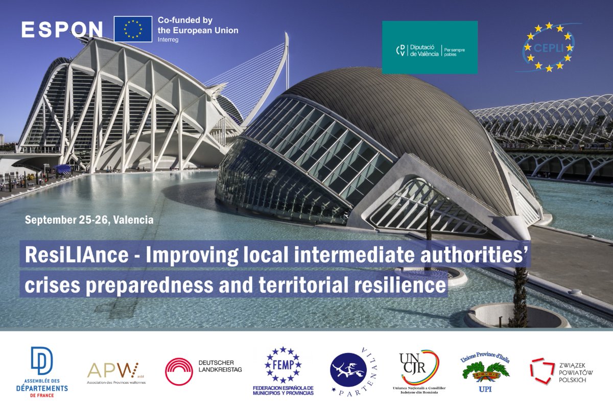 EuropeDirectPyr's tweet image. 26 septembre :  Conférence ESPON/CEPLI “ResiLIAnce – Améliorer la préparation aux crises  et la résilience territoriale des collectivités locales intermédiaires  !”
le 26 septembre à 10h à Valencia (participation en  ligne possible) 
Infos et inscription
europedirectpyrenees.eu/environnement/…