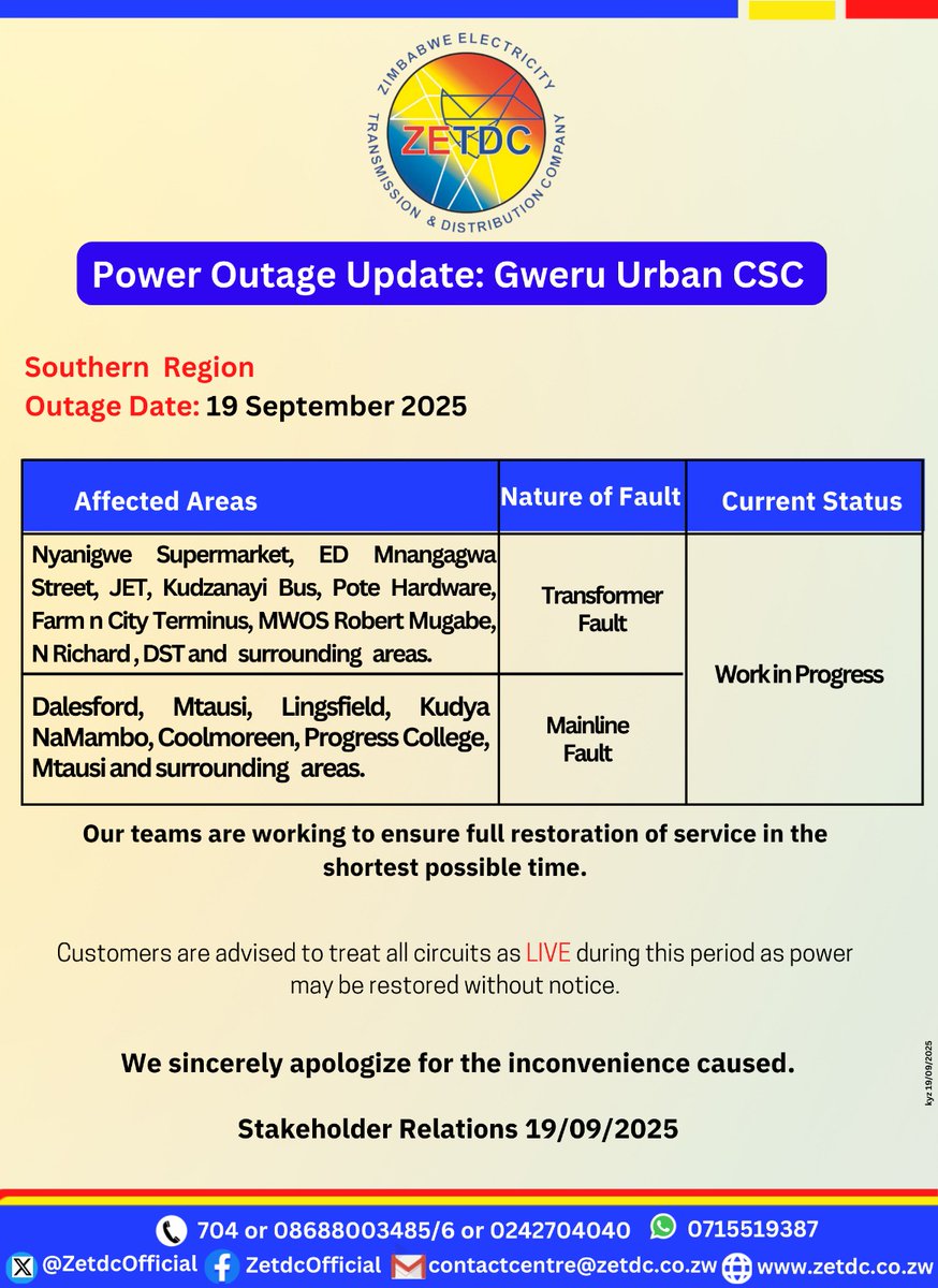 AsterXe_dex's tweet image. #PowerOutageUpdate
#SouthernRegion 
#GweruUrbanCSC