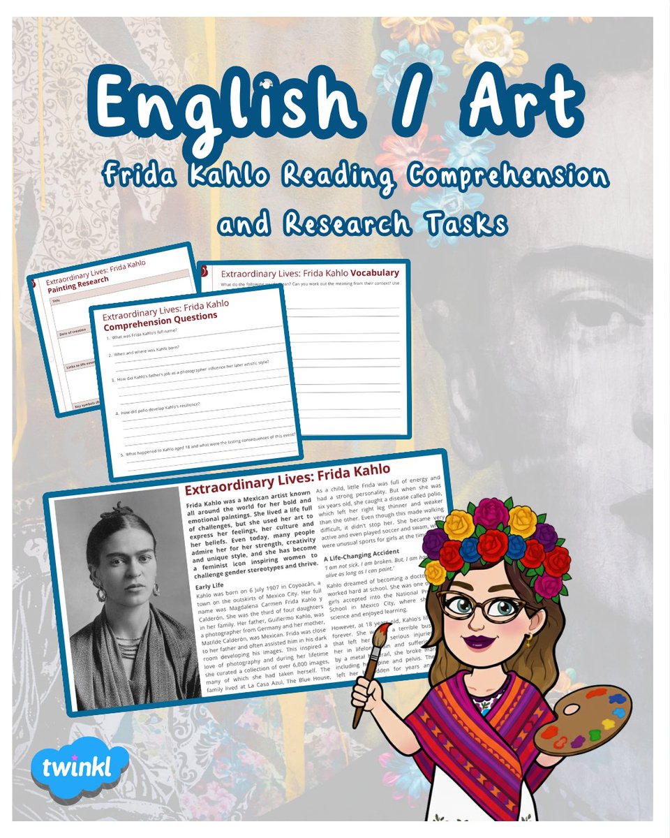 🎨📚 NI Secondary Art &amp; English teachers!

Looking for a brilliant cross-curricular resource? Our Frida Kahlo Reading Comprehension is perfect for linking Art History with Literacy skills.

A must-have for your classroom! 👇

twinkl.co.uk/resource/extra…

#TwinklNI