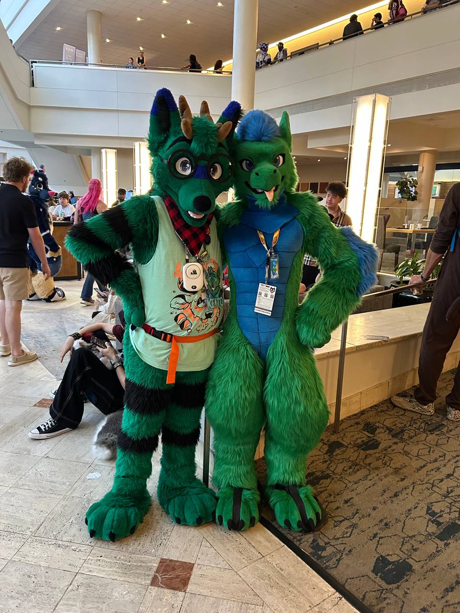 A green and blue dragon with a green and blue deer wolf :O

🐉: <a href="/Renzeyakaru/">Renzey</a>
📷: <a href="/Elliotisbad/">Elliot Faux</a> 

#fursuitfriday #furrydelphia