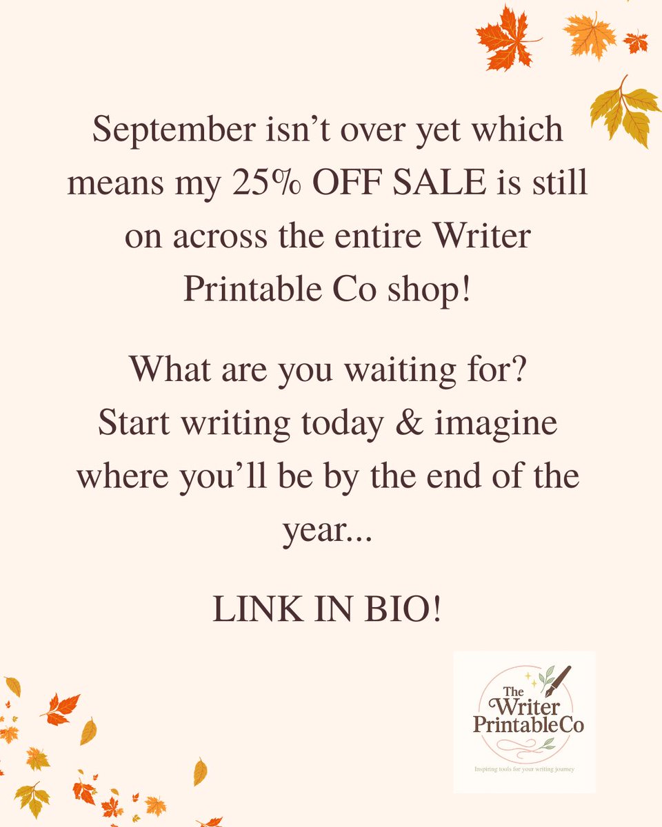 RachelBrimble's tweet image. Half the month is gone… but your writing goals don’t have to be!

My guides + workbooks are on 25% OFF SALE until the end of September 
Plan your story. Track your progress. Spark your creativity.

👉 thewriterprintableco.etsy.com

#amwriting #writingcommunity #amediting