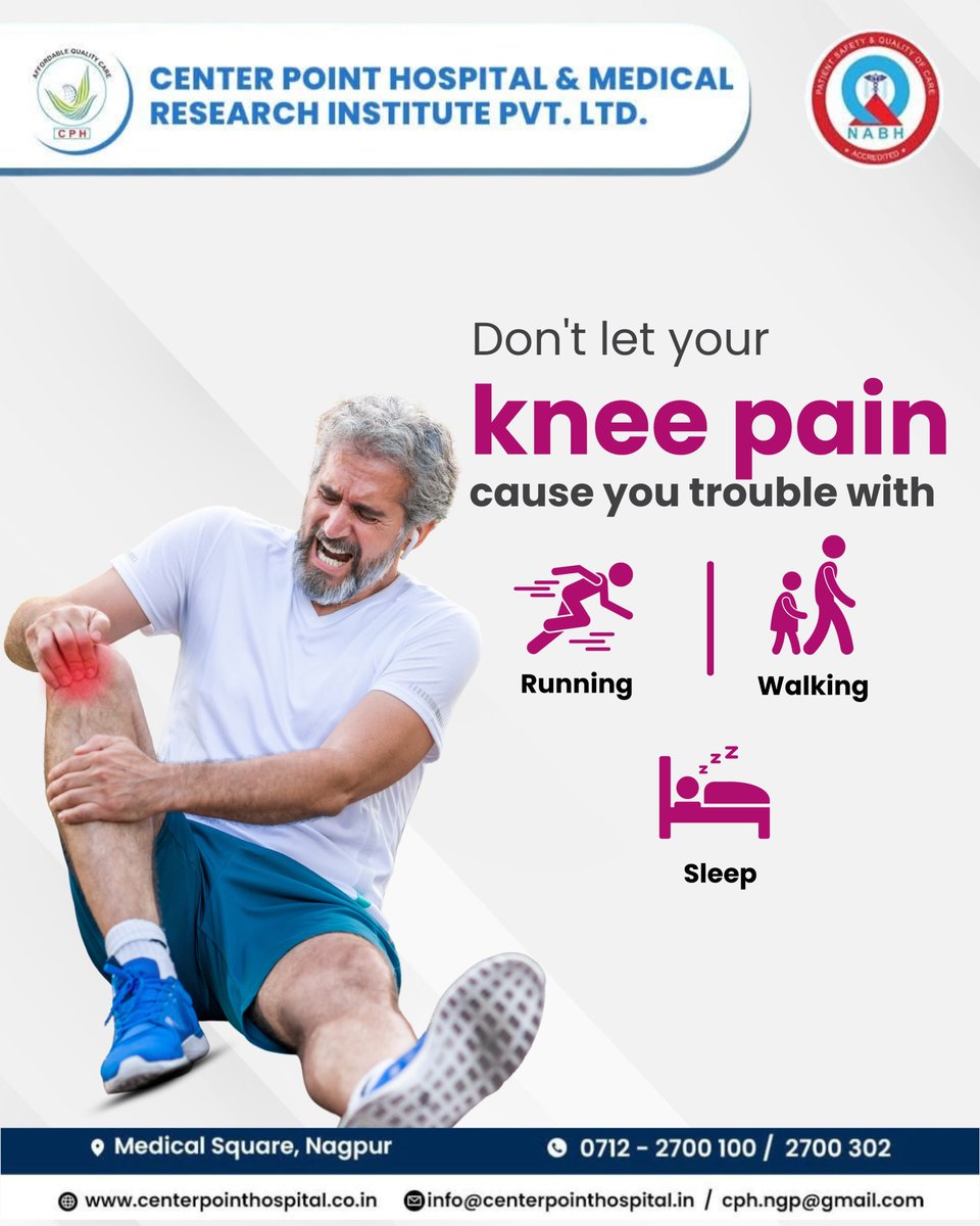 InfoCenterPoin2's tweet photo. 🌟 Don’t let knee pain stop you from enjoying life! 🌟
At Center Point Hospital, Nagpur, we provide advanced treatment for joint pain, arthritis, and knee problems so you can run, walk, and sleep without for expert orthopedic care and get relief from chronic knee pain today! https://t.co/zLBCWmHbvl