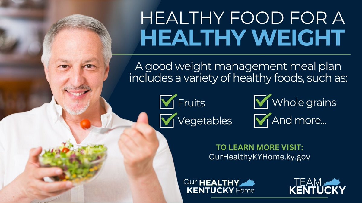 Healthy eating not only helps lower the number on your scale, it can also help you develop a better relationship with food. A good meal plan includes a variety of healthy foods, such as fruits, vegetables, whole grains, and low-fat dairy. OurHealthyKyHome.ky.gov #OurHealthyKyHome