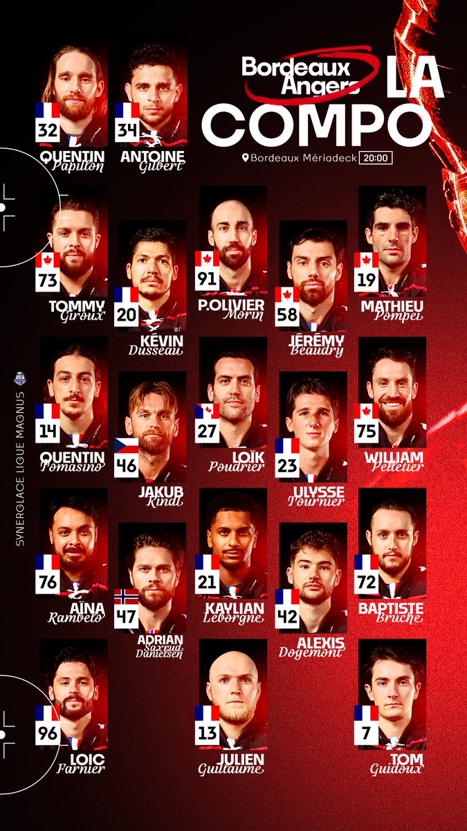 Composition de l’équipe pour ce soir 🫡

Blessés :
LAMARCHE 
CARRY