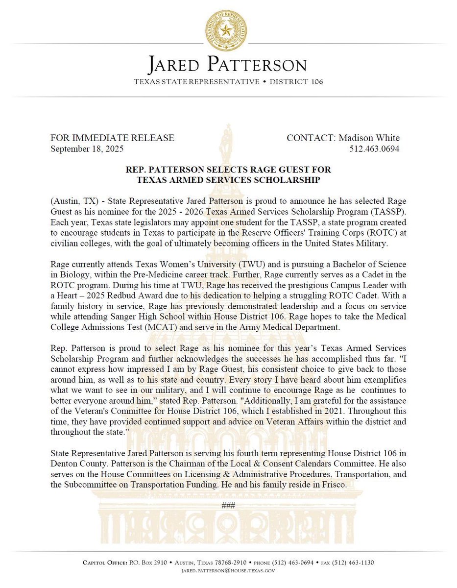 Office of State Representative Jared Patterson tweet media