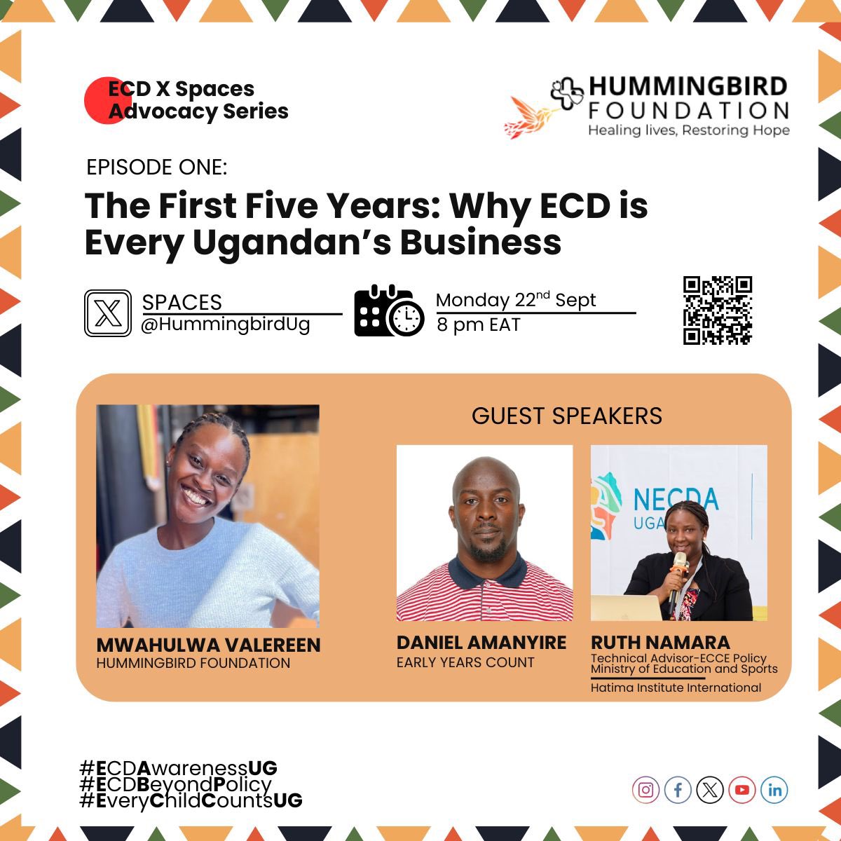 🌱✨ ECD X Spaces Advocacy Series | Episode 1 ✨🌱
📢 Join us next Monday 22nd Sept, 8 PM EAT on X-Spaces (<a href="/HummingbirdUg/">The HummingBird Foundation</a>) as we discuss:
“The First Five Years: Why ECD is Every Ugandan’s Business.”
Let’s spark conversations that shape Uganda’s future. 🧸📚
#ECDAwarenessUG