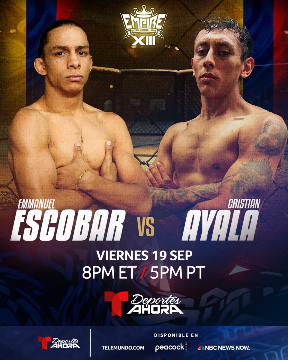 TelemundoSports's tweet photo. ¡YA COMIENZA! Gran cartelera en una noche explosiva desde Medellín 🇨🇴

🔥 Empire MMA
📺📱 Telemundo Deportes Ahora ➡️ https://t.co/cEEdFGxl8b

#EmpireMMA #MMA https://t.co/Vjhp9bnxPC