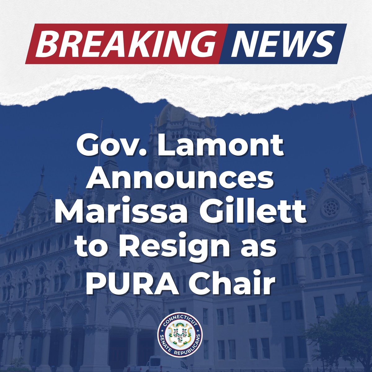 🚨📢BREAKING NEWS: PURA Chair Marissa Gillett RESIGNS! 

CT Senate Republicans boycotted her re-nomination in April over a corrupt shady backroom deal. That decision looks better than ever.

Did Gov. Lamont push her out? CT deserves answers.

Read our full statement ⬇️