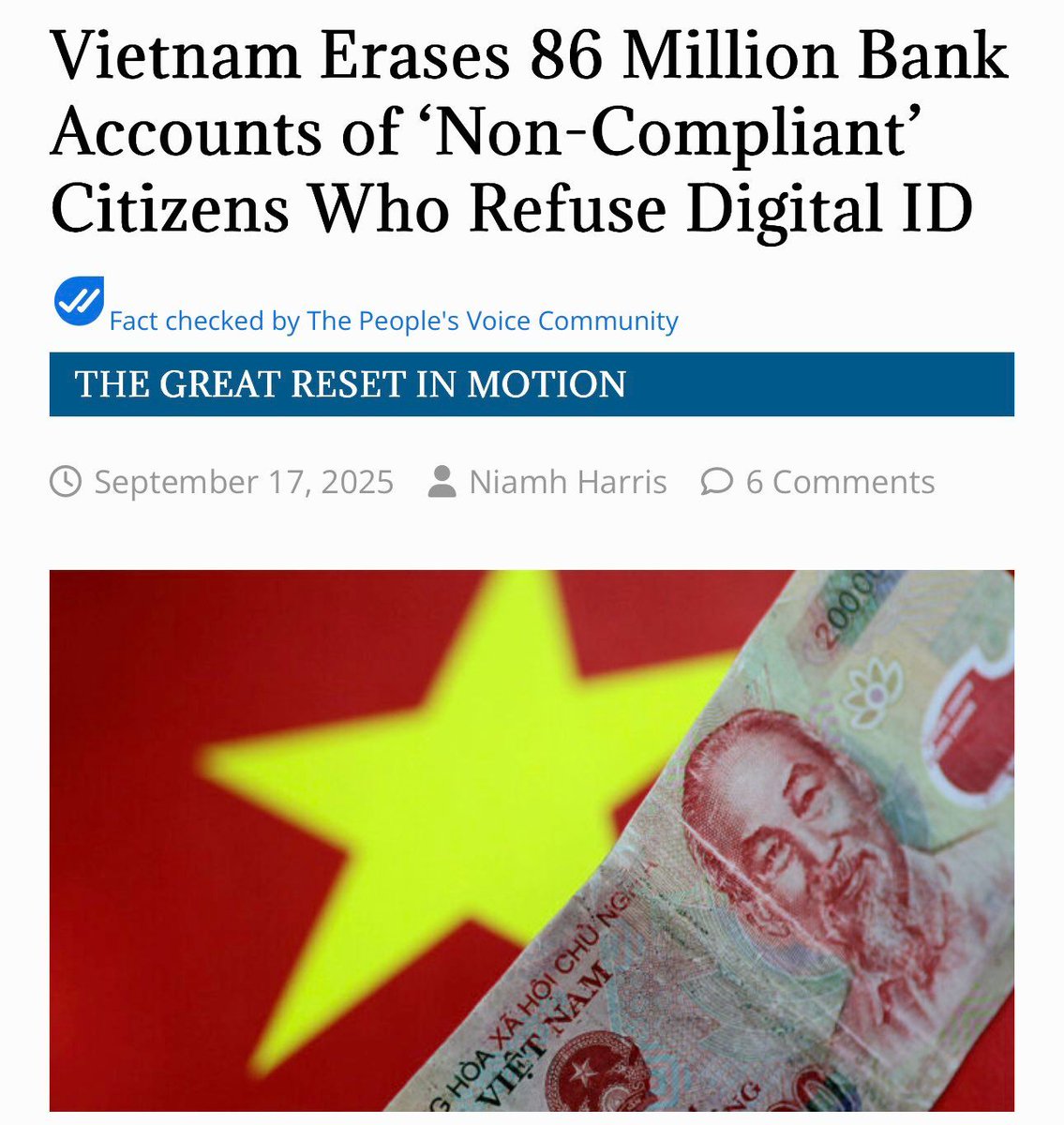 🟠BTC-ARCHIVE: Vietnam: chiusura di 86 milioni di conti bancari per mancata conformità alle normative biometriche