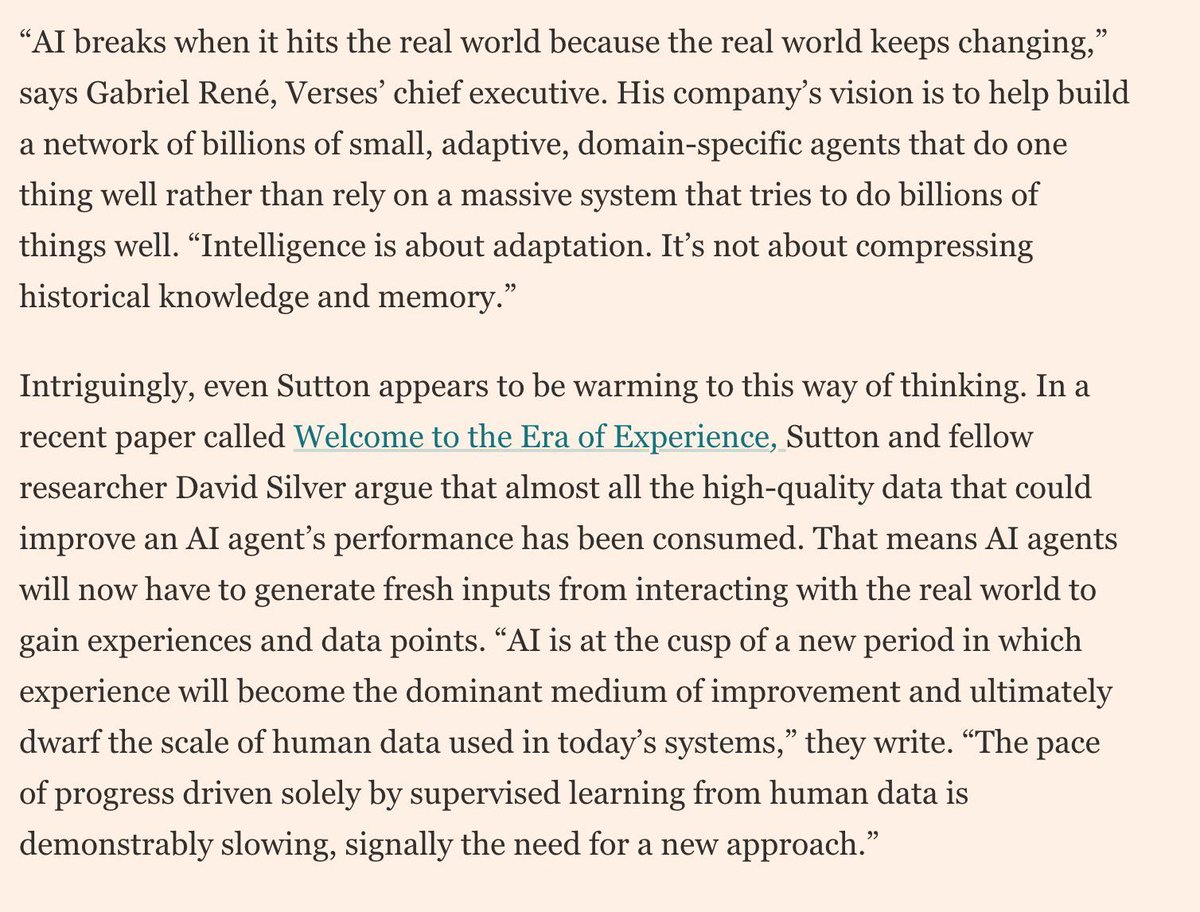 Our CEO @greal1111 &amp; Chief Scientist Karl Friston are featured in the Financial Times today discussing alternatives to LLMs.

"One expert proposing a different path is Karl Friston... chief scienti... Verses, who thinks we still have much to learn from biological intelligence...