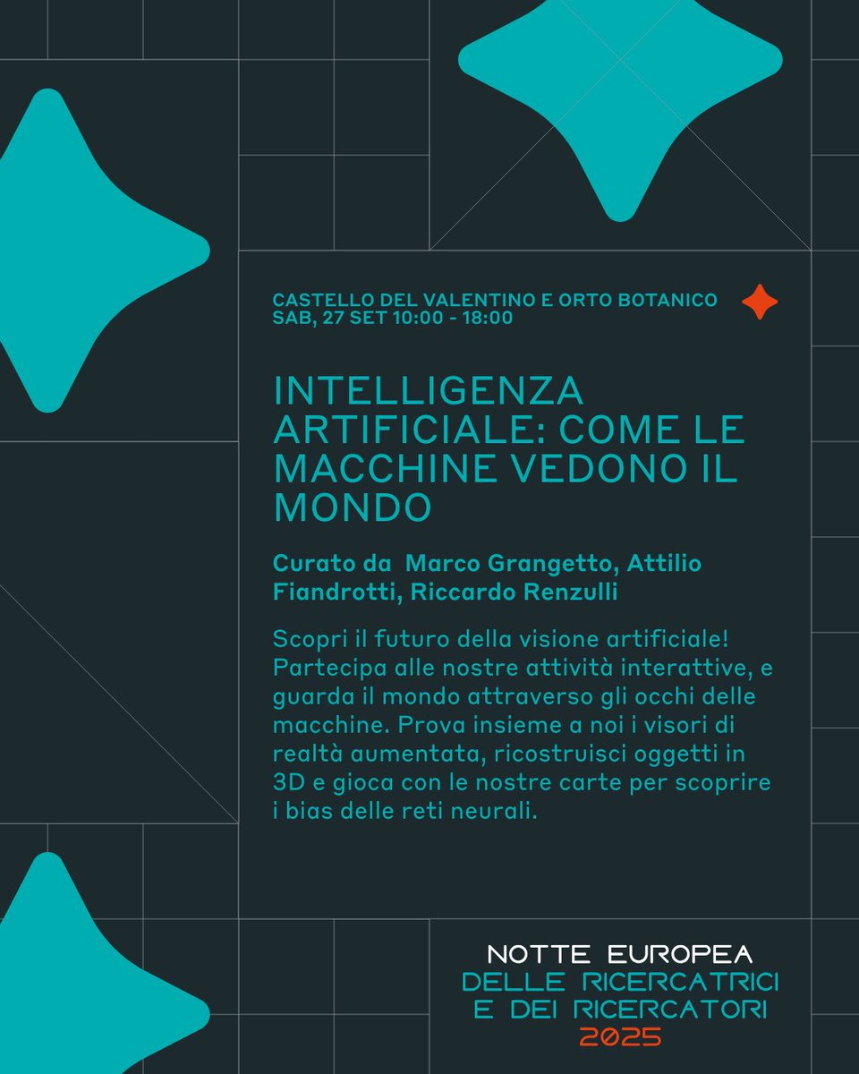 diunito's tweet image. 🌙✨3° Gruppo UNIGHT 2025 – La Notte Europea delle Ricercatrici e dei Ricercatori

Dipartimento di Informatica 🎓

📅 26-27 sett | Torino – Castello del Valentino e altre sedi

👇 Scopri le altre attività

#UNIGHTproject #unito