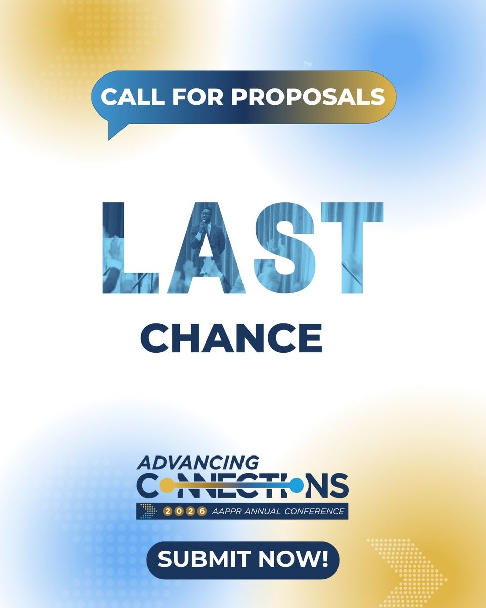 The Call for Speakers for Advancing Connections 2026 AAPPR Annual Conference closes at 11:59 PM. Be part of the nation’s premier recruitment event in Orlando, April 13–15, 2026.

Submit before it’s too late: bit.ly/47RHsch 

#AAPPR #AAPPR2026 #CallForSpeakers
