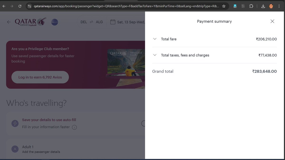 TheSPSingh's tweet image. Booked DEL–ALG with @makemytrip. Qatar site: ₹2,83,648. MMT charged: ₹3,52,000+. ~₹70,000 extra. #overbilling . Booking NN9016558882152. Requesting refund + explanation. @DGCAIndia. Filing on AirSewa & NCH. #ConsumerRights #Airfares @narendramodi @DGCAIndia @jagograhakjago