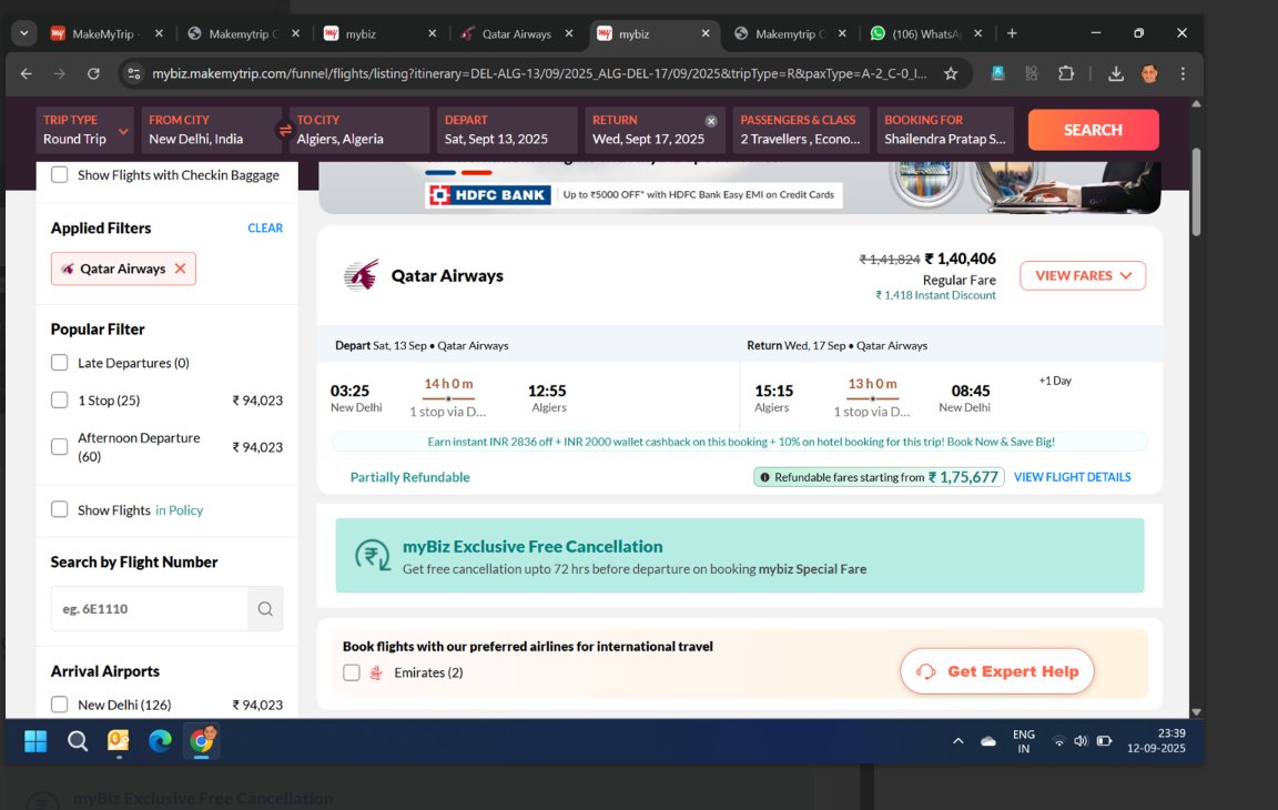 TheSPSingh's tweet image. Booked DEL–ALG with @makemytrip. Qatar site: ₹2,83,648. MMT charged: ₹3,52,000+. ~₹70,000 extra. #overbilling . Booking NN9016558882152. Requesting refund + explanation. @DGCAIndia. Filing on AirSewa & NCH. #ConsumerRights #Airfares @narendramodi @DGCAIndia @jagograhakjago