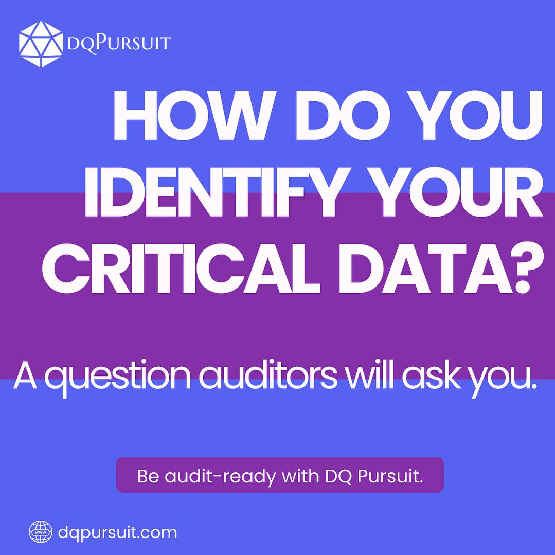 DqPursuit's tweet image. Critical data = survival 🔑
Auditors will ask: What’s your critical data &amp;amp; how do you protect it?
DQ Pursuit helps you answer with confidence &amp;amp; build trust.
#CriticalData #AuditReady #DQpursuit
