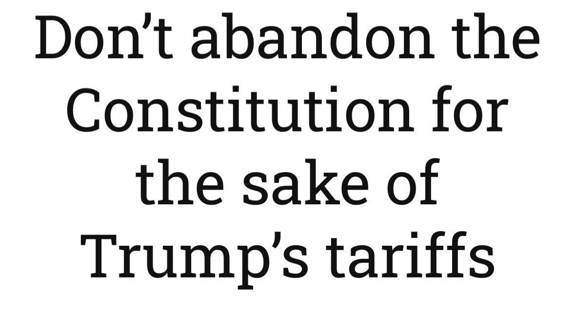 Conservatives have spent decades defending the Constitution as the ultimate check on government power.

Article I gives Congress — not the president — the power to tax &amp; set tariffs. If we give that away for the sake of politics, we lose the very liberty we’re fighting to