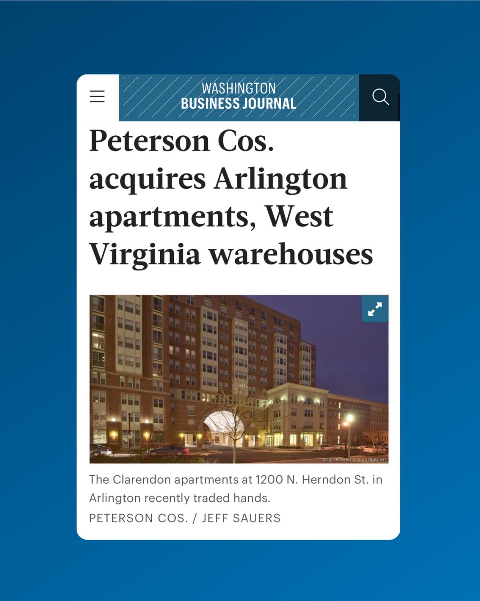 The acquisition of the 292-unit multifamily community, The Clarendon in Arlington, VA, marks Peterson Companies' fifth multifamily acquisition in 2025, with over 1,400 units acquired year-to-date.

Learn more: petersoncos.com/blog/peterson-…