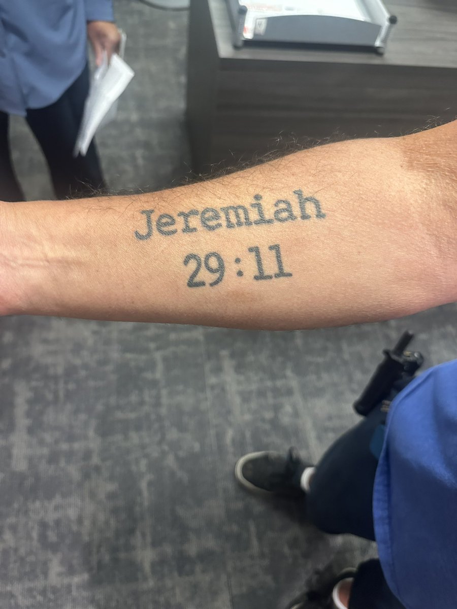Doc_SOAP's tweet image. My coworker has a tattoo of a favorite scriptures & allowed me to take a photo/share. “For I know the plans I have for you the clears the Lord plans to prosper you and not harm you plans to give you hope and a future.” Hold tight to his promise, your story is already written. ❤️