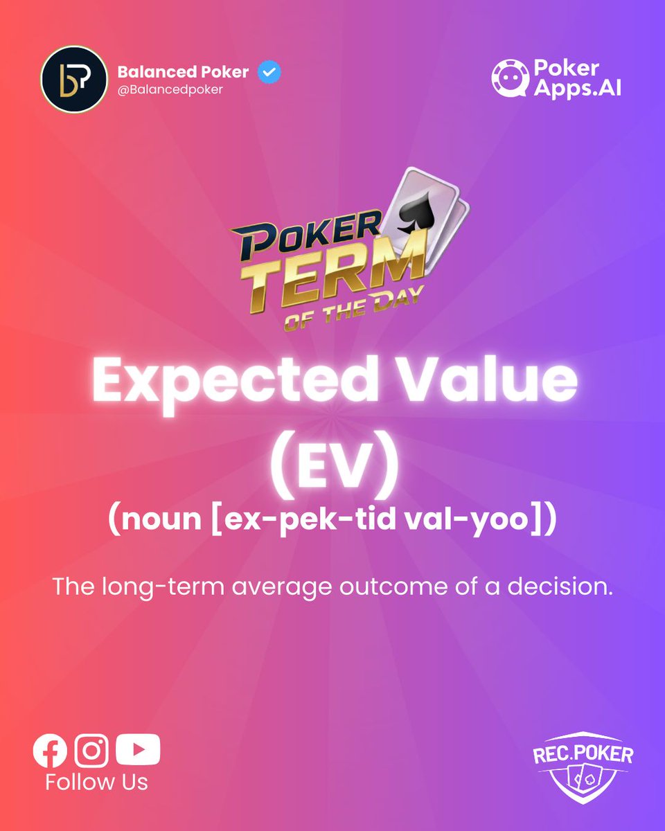 Expected Value (EV) — It’s not about one hand, it’s about the long run. 📈
#PokerStrategy #BalancedPoker #RecPoker #Mindset