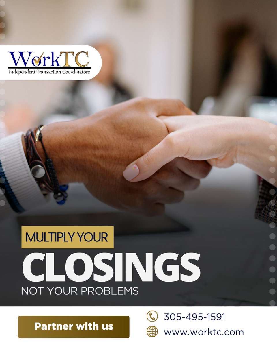 WorkTC_com's tweet image. 🚀📈 Want to scale your business but paperwork is overwhelming?

✅ Multiply your time.
🧘🏻‍♀️ Get your life back.
💯 Uphold quality.

WorkTC is your strategy to grow stress-free.
📞 Call 305-495-1591.

#ScaleYourBusiness #RealEstateGrowth #FloridaBusiness #WorkTC #AgentEmpowerment