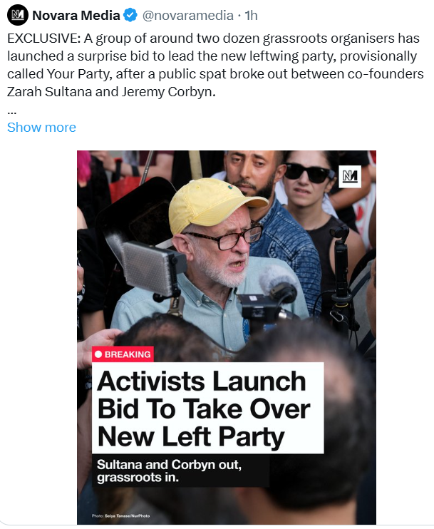 Daniel_Sugarman's tweet photo. Just remarkable how this is spiralling: 

- A bunch of activists now trying to turf out BOTH Corbyn and Sultana. 
- The crank who was previously Press TV's chief UK gimp trying to imply Sultana has engaged in Islamophobia(!)

There isn't enough popcorn in the world for this. https://t.co/B32WSRx18h