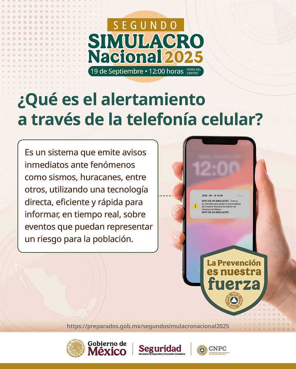 _Ulisespina's tweet photo. Si tienes dudas sobre el mensaje que recibirás en tu celular este 19 de septiembre durante el simulacro, este mensaje es para ti📲

📣🚨 https//goo.su/KO1Mex

#19DiaNacionalPC
#LaPrevencionEsNuestraFuerza https://t.co/kKVpqpI0nP