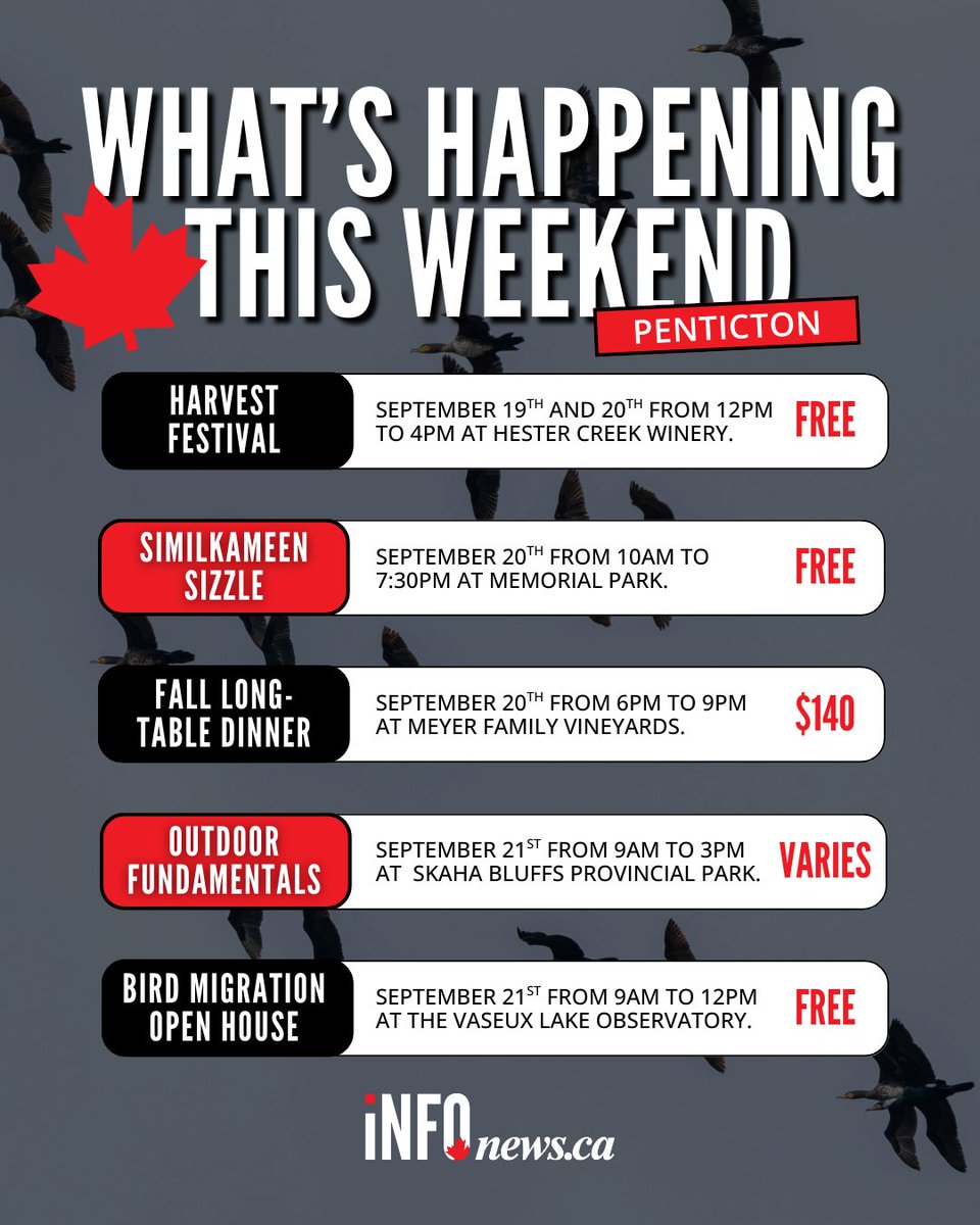 InfoNewsPentict's tweet image. Which event in the Thompson-Okanagan region are you most excited for this weekend? 👀

#localevents #localnews #penticton