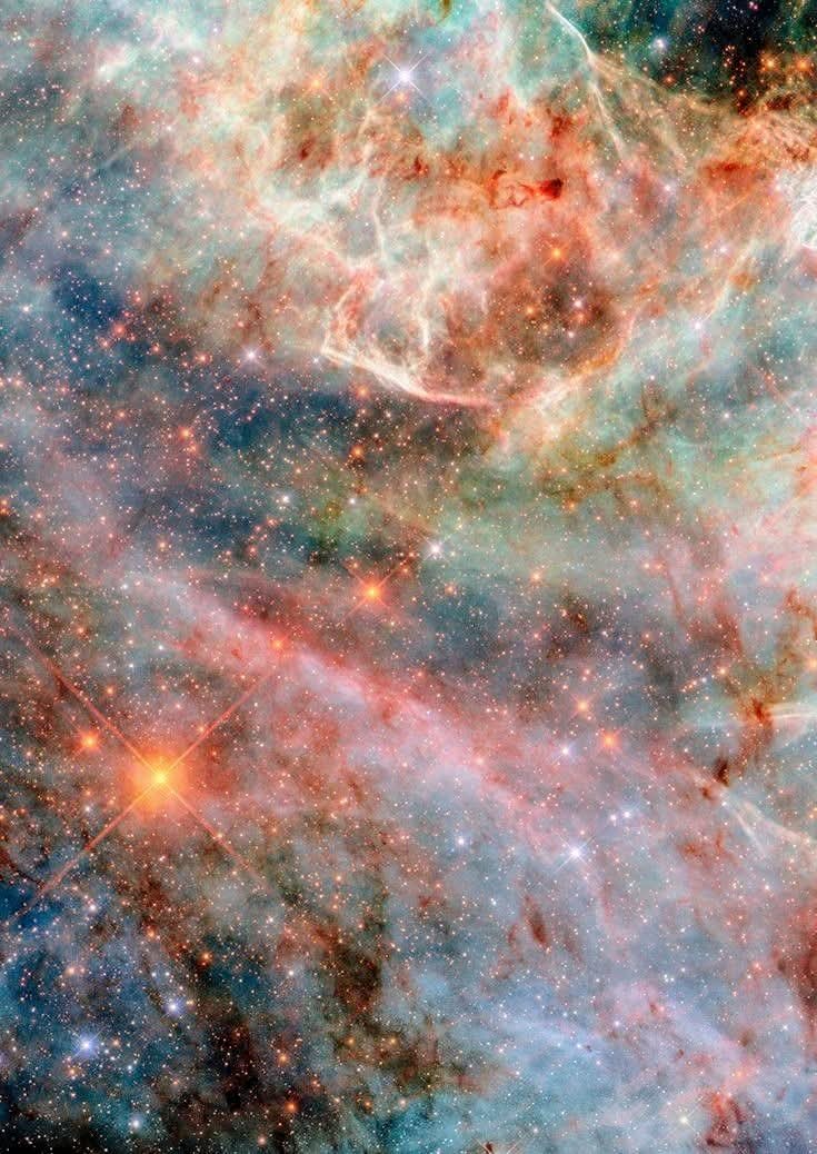 Hubble's Colourful View of the Large Magellanic Cloud 

The NASA/ESA Hubble Space Telescope captures a stunning cloudscape of dusty gas in the Large Magellanic Cloud, a dwarf galaxy 160.000 light-years away. Using five filters, including ultraviolet and infrared, Hubble's Wide