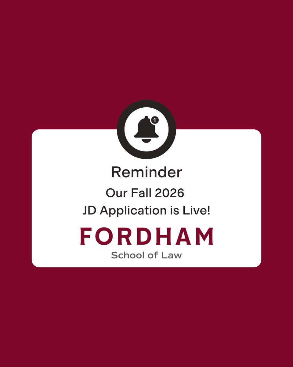 The application for Fall 2026 admission to our JD program is now live! Click on the link in our bio for more information and visit lsac.org to start your application.

#LawSchool #JDApplication #FordhamLaw #Fordham #FutureFordhamLawyer #LSAC #NYC