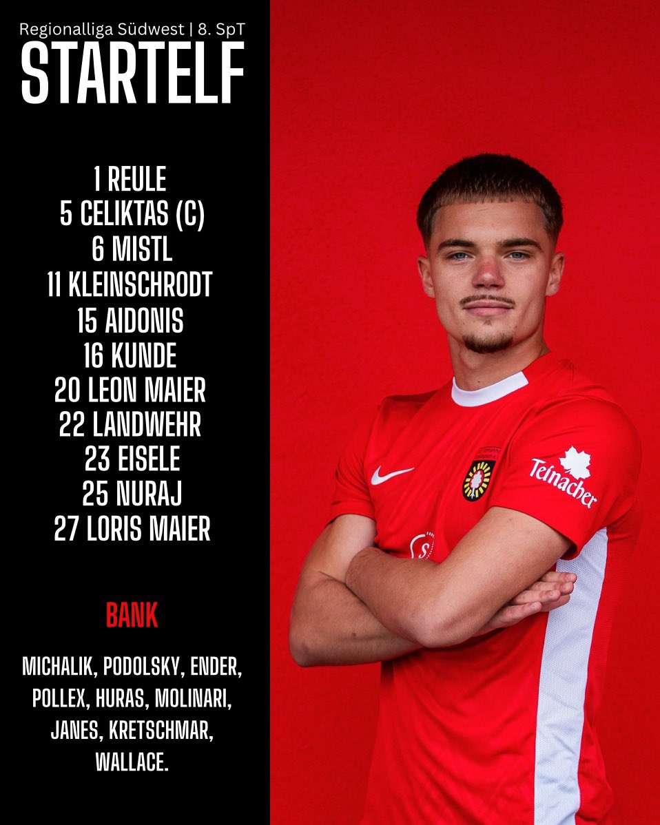 👤 | 𝐀𝐔𝐅𝐒𝐓𝐄𝐋𝐋𝐔𝐍𝐆

Es ist angerichtet für’s heutige Flutlichtspiel 🔥 Und mit folgender Startelf gehen wir's beim TSV Steinbach Haiger an: 📋