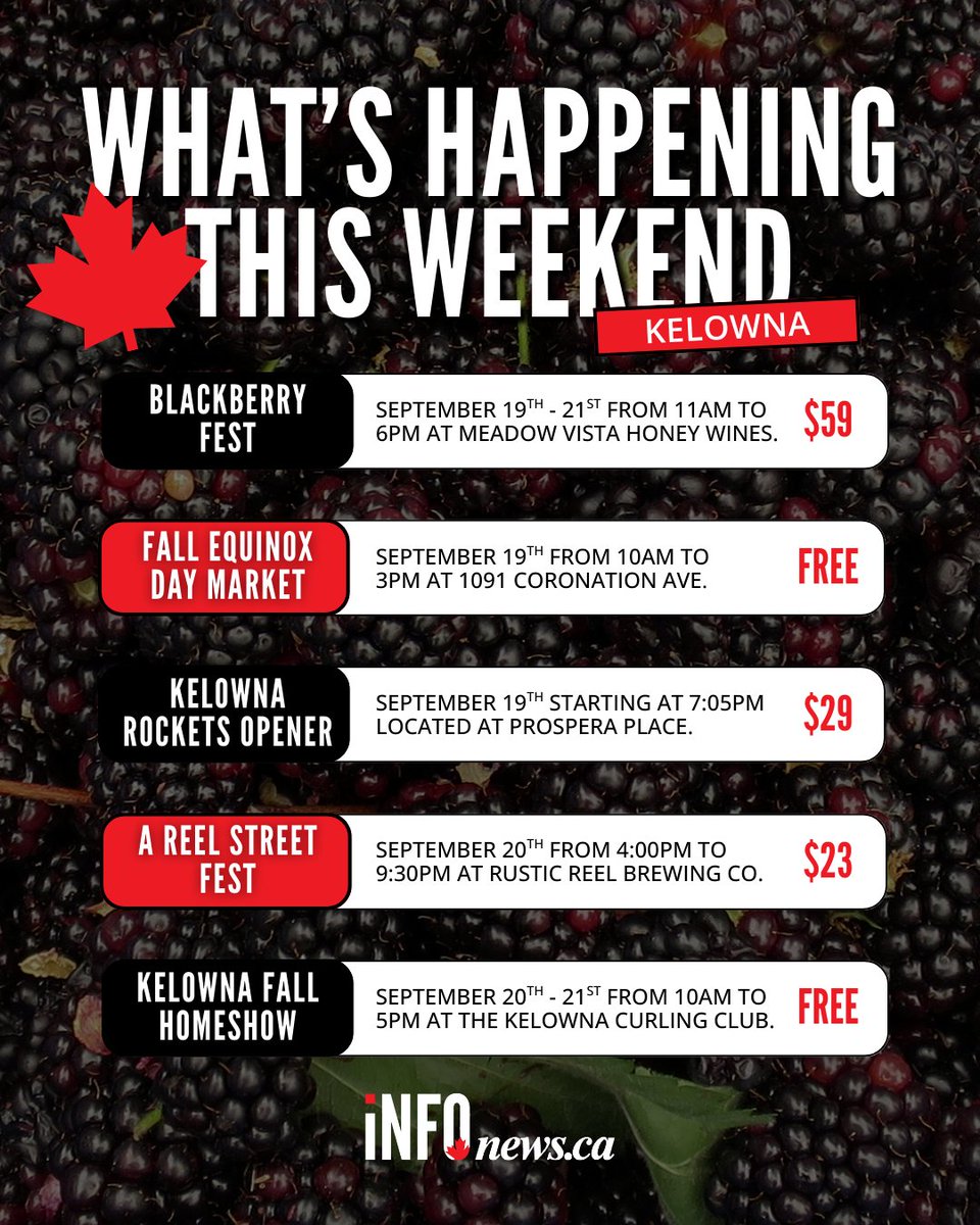 infonewskelowna's tweet image. Which event in the Thompson-Okanagan region are you most excited for this weekend? 👀

#localevents #localnews #kelowna