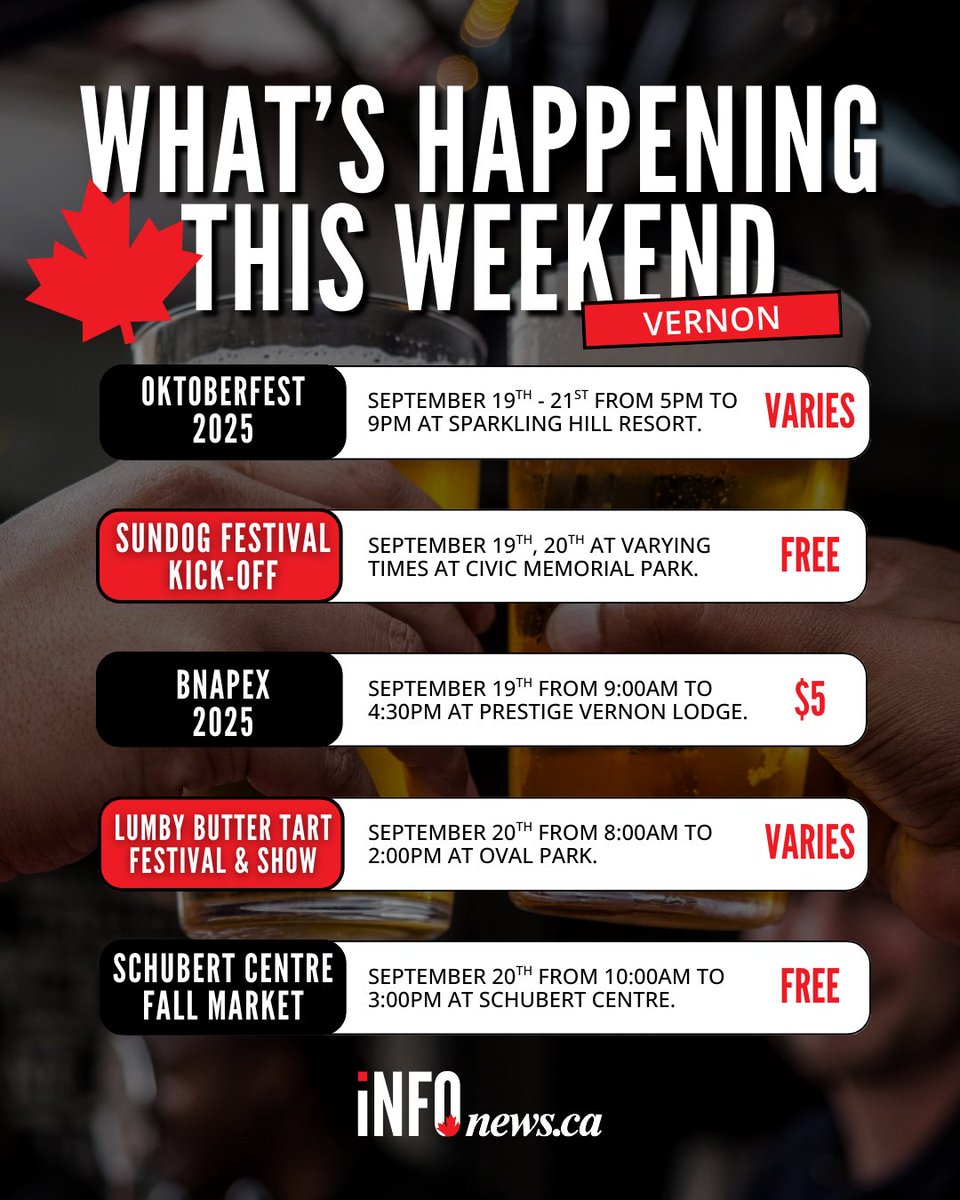 infonewsvernon's tweet image. Which event in the Thompson-Okanagan region are you most excited for this weekend? 👀

#localevents #localnews #vernonbc