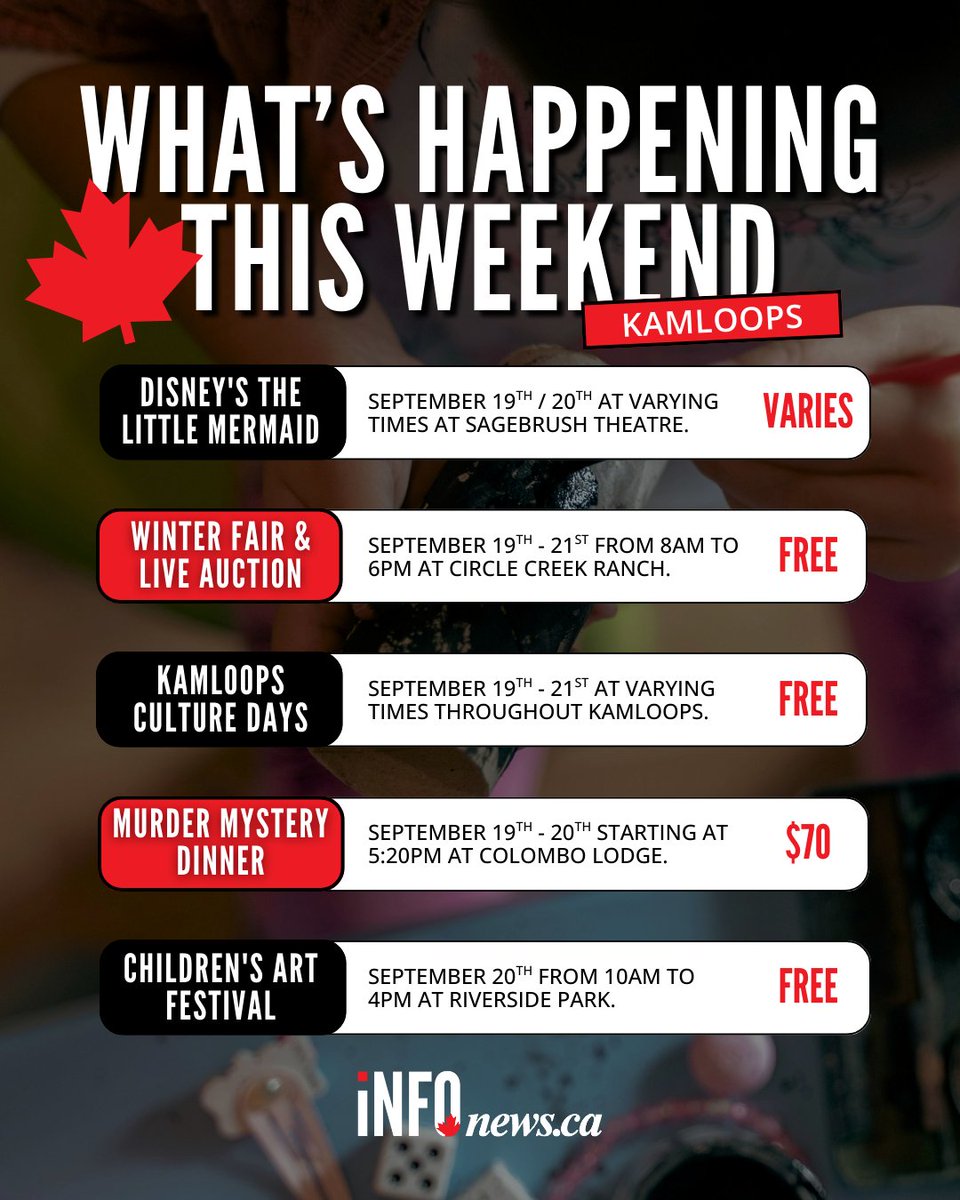 InfoNewsKam's tweet image. Which event in the Thompson-Okanagan region are you most excited for this weekend? 👀

#localevents #localnews #kelowna