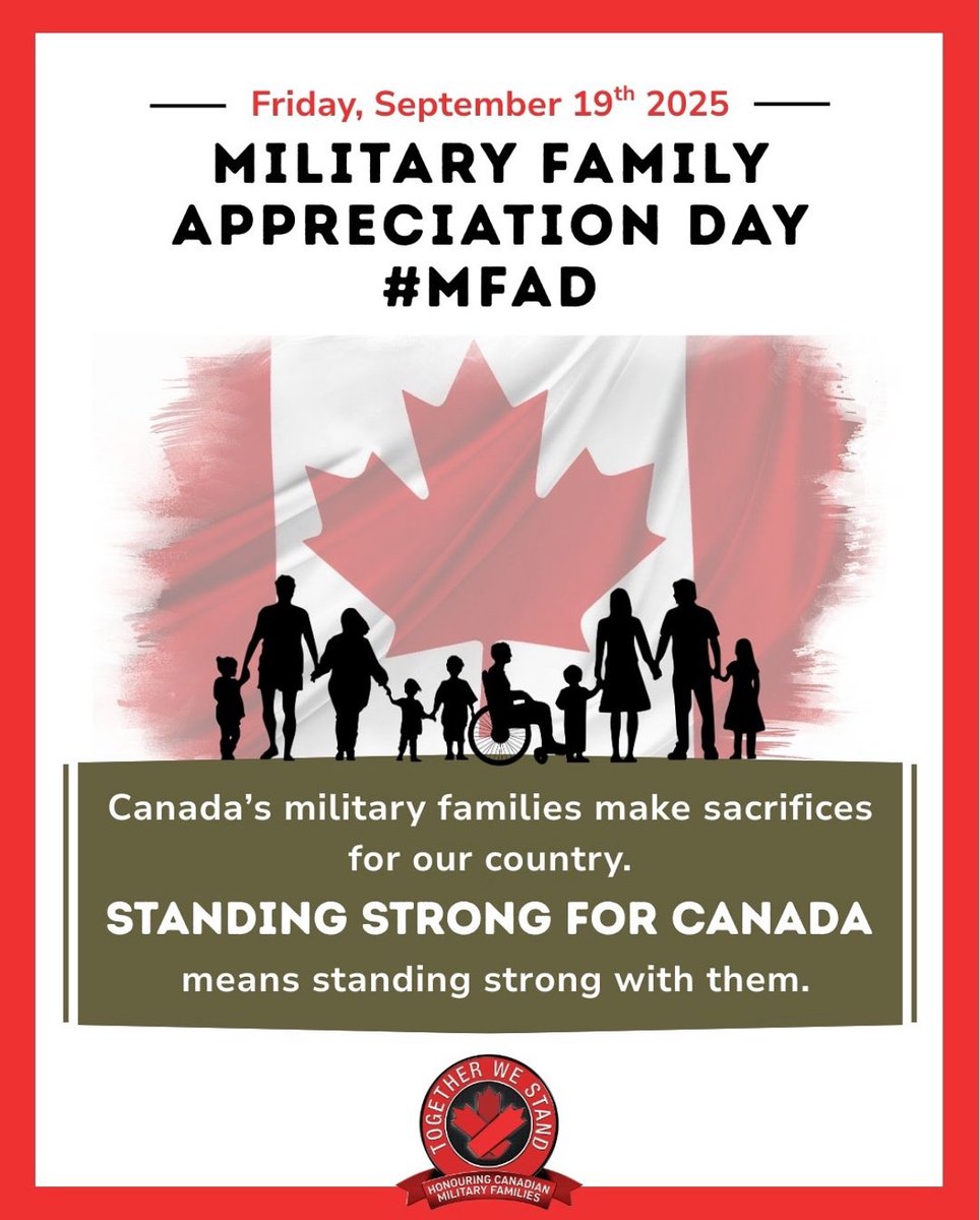 Today we say thank you to Canada’s military families. Your strength and sacrifice make our country stronger every day. 

#MilitaryFamilyAppreciationDay #MFAD