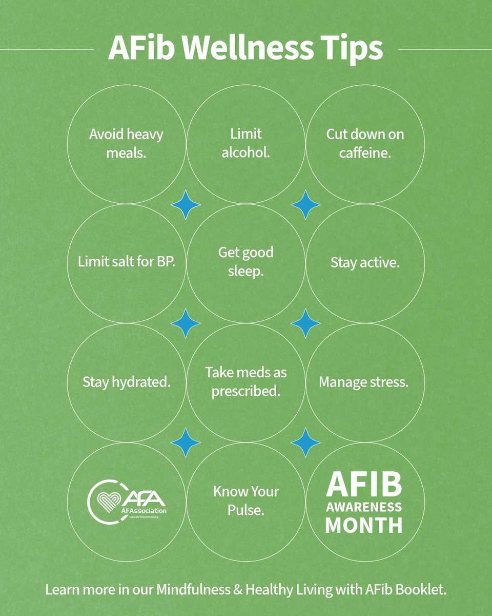 Small changes = big impact. 

Here are 12 simple wellness tips to help you live well with #AFib, from staying active to checking your pulse. 

Which tip helps you most? Check out our resources: loom.ly/tBHdq9U
