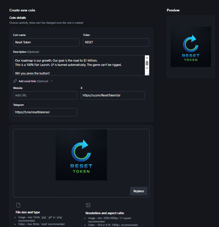 ResetTokenSol's tweet photo. Wrapping up a few things, 15 minutes $RESET will be live on @pumpdotfun https://t.co/f9TdcF6Chj