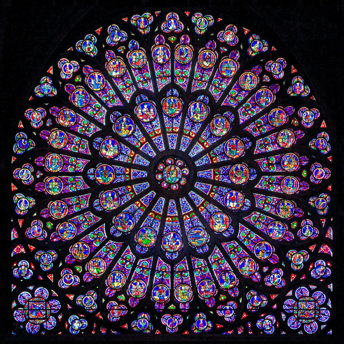 One of the stained glass Rose Windows of Notre Dame Cathedral.