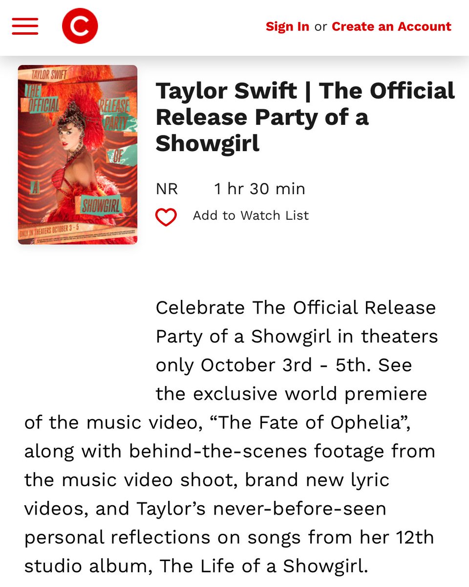 ES OFICIAL, SE VIENE LA PELÍCULA DE “THE LIFE OF A SHOWGIRL” DEL 3 AL 5 DE OCTUBRE EN CINES 😭😭

al parecer mostrarán el mv de una de las canciones como también el bts, y videos de taylor comentando sobre las canciones del álbum. lo necesito en mi país tercermundista‼️‼️
